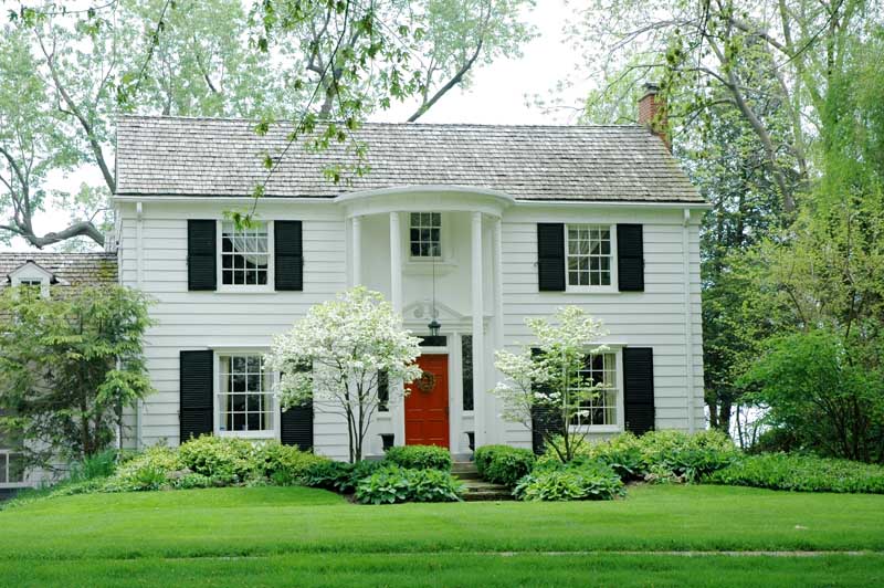 Red Brick White Siding Black Shutters - Besides, there is also a catchy