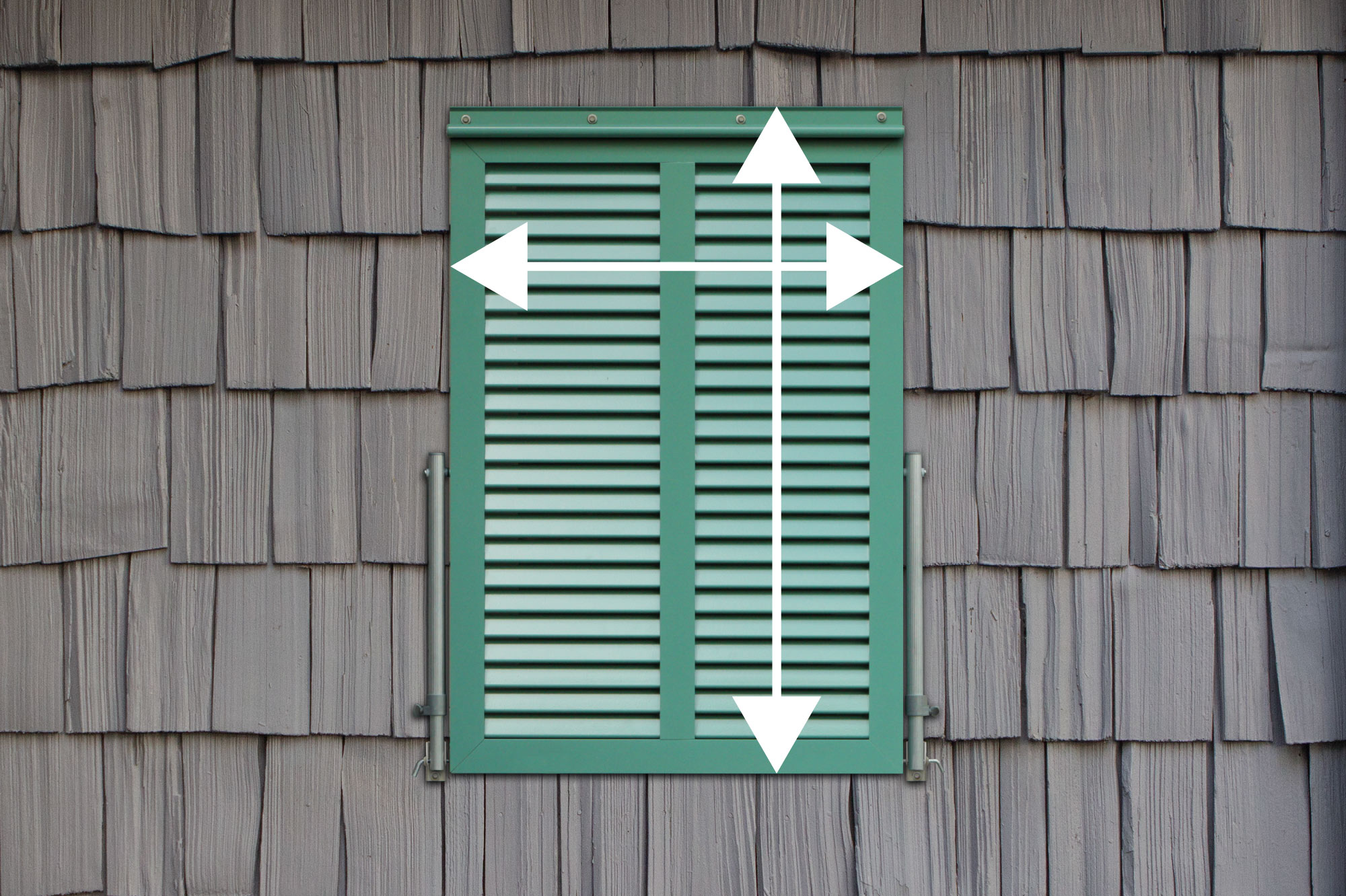 Measure width and height of Bahama aluminum exterior shutters.